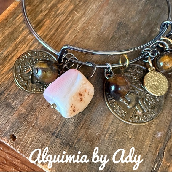 Alquimia Gold and Silver Charm Bracelet with Embossed Charms Tiger eye agate - Picture 2 of 4